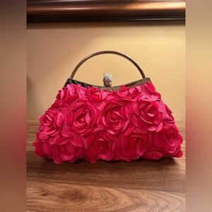 BNIP Gorgeous Fushia Pink Floral Evening Clutch Handbag